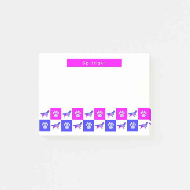 Springer Spain Hund & Paw Print Shock rosa & Blue Post-it Block (Framsida)