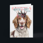 Springer Spain Hund Queen Day Funny Birthday Kort<br><div class="desc">Hund i en walesisk Springer-spanjor kommer att förvänta sig att behandlas som en drottning på sin födelsedag när hon får denna humoristiska hund hälsning.</div>