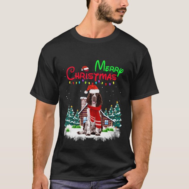 Springer Spain Hund Santa Hat jul Ljus Me T Shirt (Framsida)