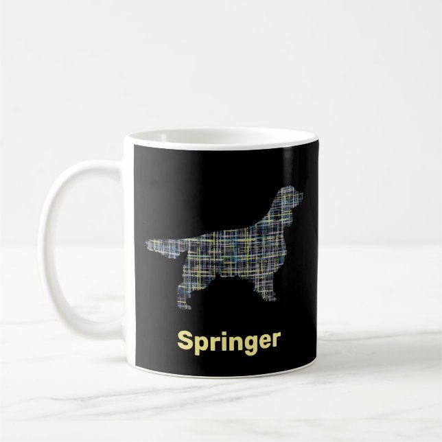 Springer Spain Hund Silhouette Gult &Black Grid Kaffemugg (Vänster)
