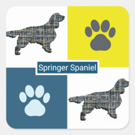 Springer Spain Hund Silhouette & Tass Y&B Grid Fyrkantigt Klistermärke