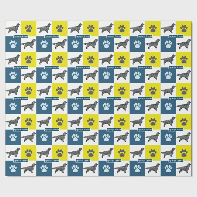 Springer Spain Hund Silhouette & Tass Y&B Grid Presentpapper (Seam)