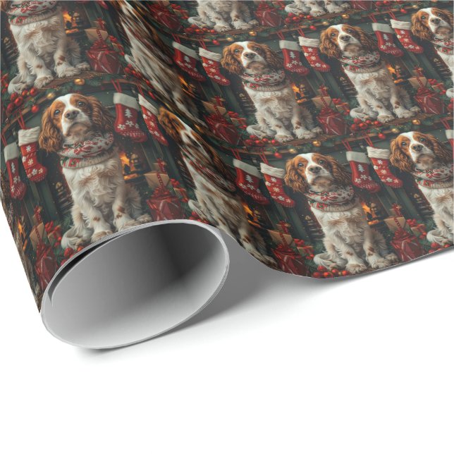 Springer Spain Hund with jul Gift Fireplace Presentpapper (Rullad Hörn)