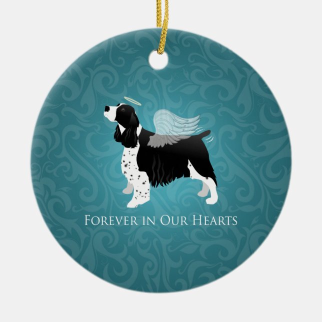 Springer spanel Angel Hund Pet Memorial Design Julgransprydnad Keramik (Framsidan)