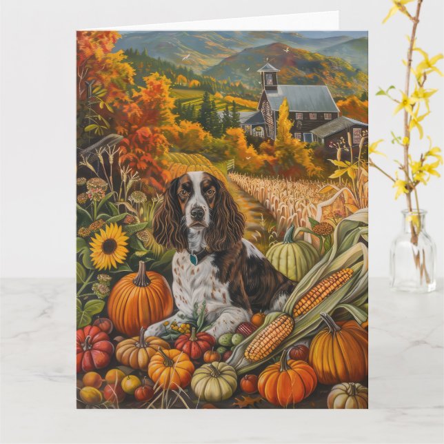 Springer spanel Hund Autumn Harvest Thanksgiving Kort (Gul blomma)