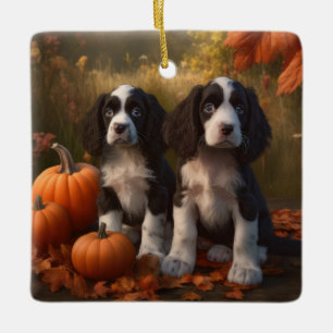 Springer spanel Puppy Autumn Delight Pumpkin Julgransprydnad Keramik