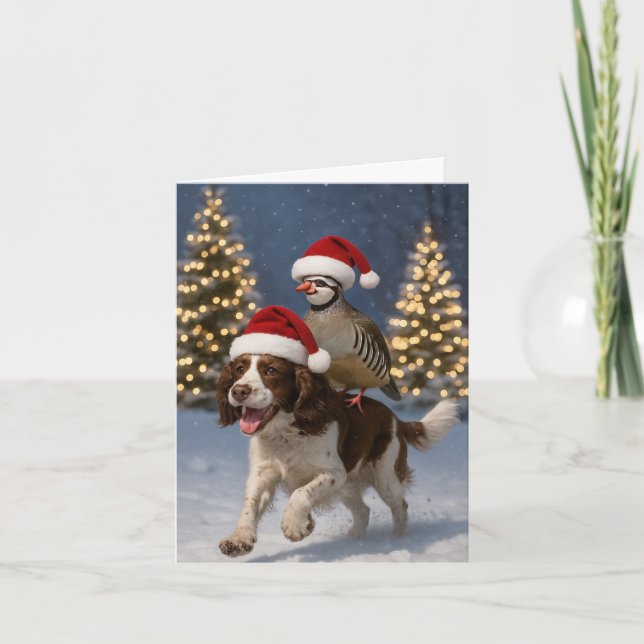 Springer Spaniel and Partridge Christmas card Kort (Framsida)