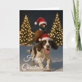 Springer Spaniel and Pheasant Christmas card Helgkort