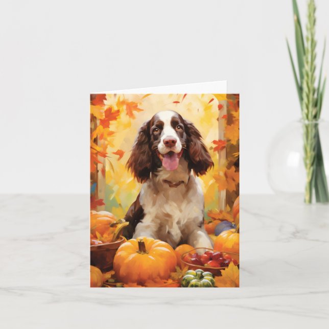 Springer Spaniel Autumn Thanksgiving Kort (Framsida)