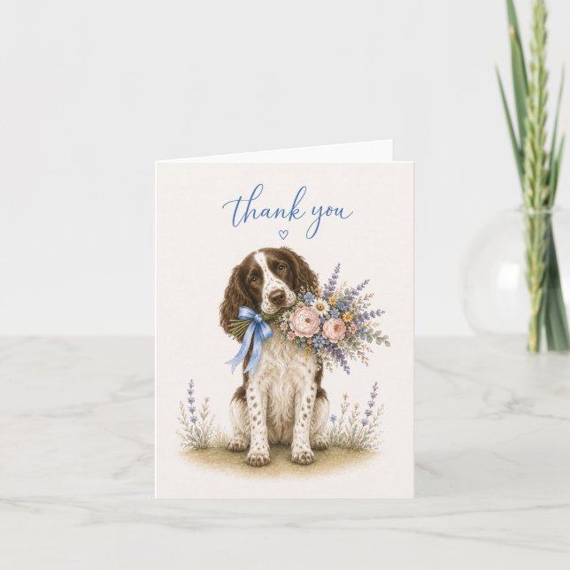 Springer Spaniel Blombukett Tack Kort (Framsida)