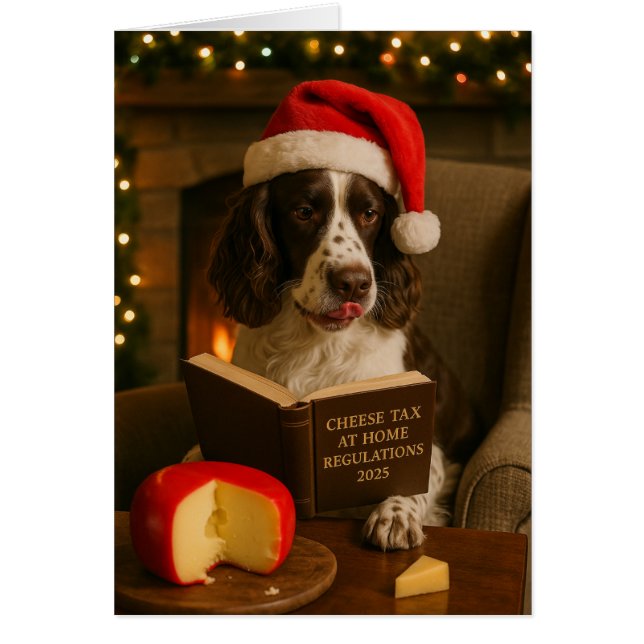 Springer Spaniel  'Cheese Tax' Christmas card Hälsningskort (Framsidan)