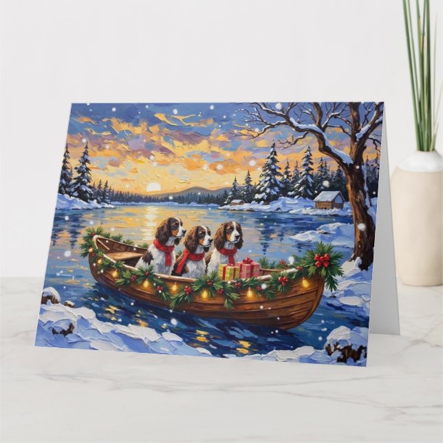Springer Spaniel Christmas Boat Holiday Kort (Framsida)