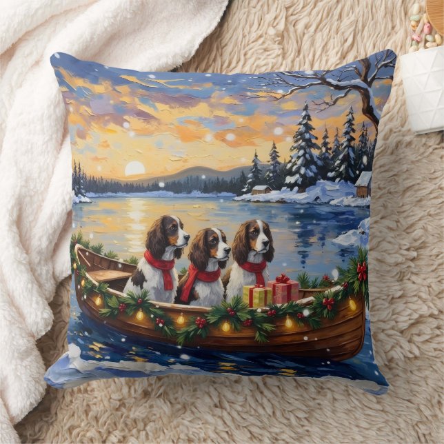 Springer Spaniel Christmas Boat Holiday Kudde (Filt)