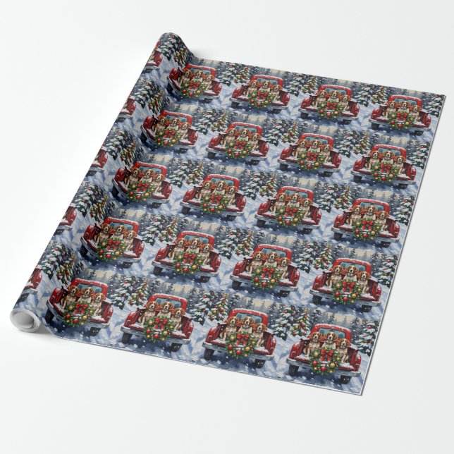 Springer Spaniel Christmas Red Truck Holiday Presentpapper (Utrullad)