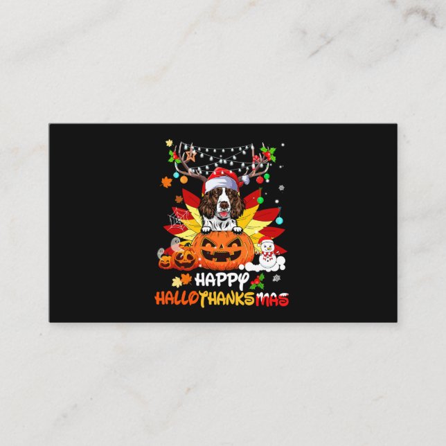 Springer Spaniel Dog Halloween And Merry Christmas Visitkort (Framsida)