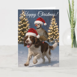 Springer Spaniel gundog & Partridge Christmas card Helgkort