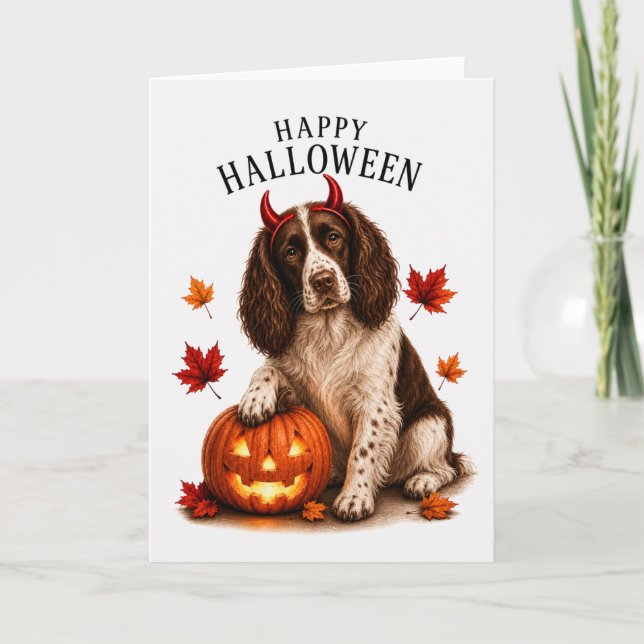 Springer Spaniel Halloween Djävulshund Kort (Framsida)