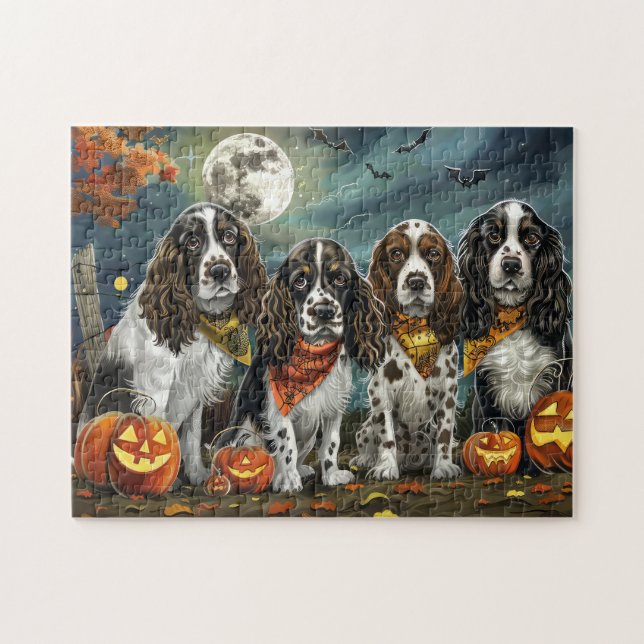 Springer Spaniel Halloween Kuslig Pussel (Horisontell)