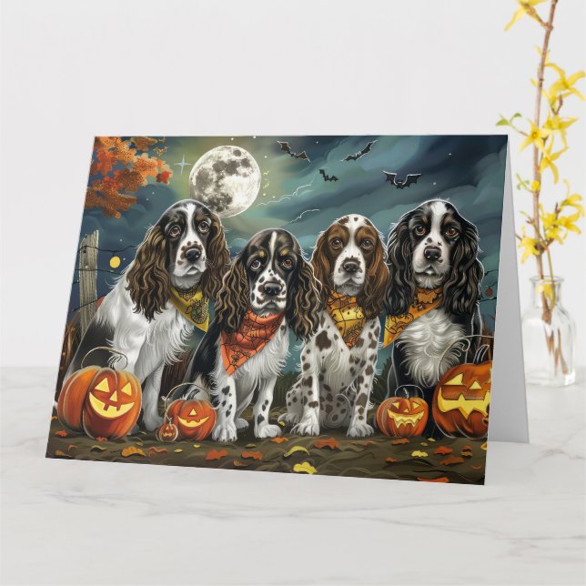 Springer Spaniel Halloween Skräckinjagande Kort (Gul blomma)