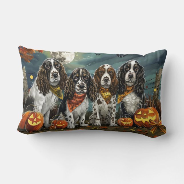 Springer Spaniel Halloween Skräckinjagande Lumbarkudde (Baksida)