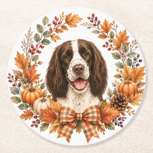 Springer Spaniel Höst Coaster Underlägg Papper Rund (Framsidan)