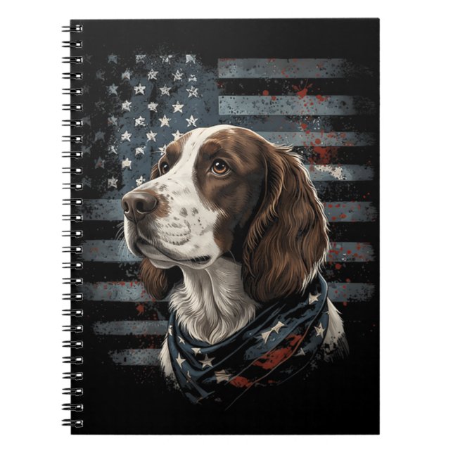 Springer Spaniel Hund Amerikansk Flagga Anteckningsbok (Framsidan)