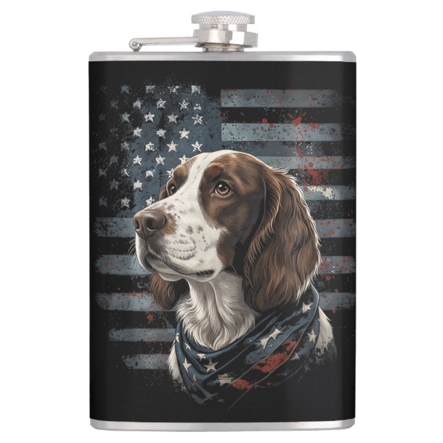 Springer Spaniel Hund Amerikansk Flagga Fickplunta (Framsidan)
