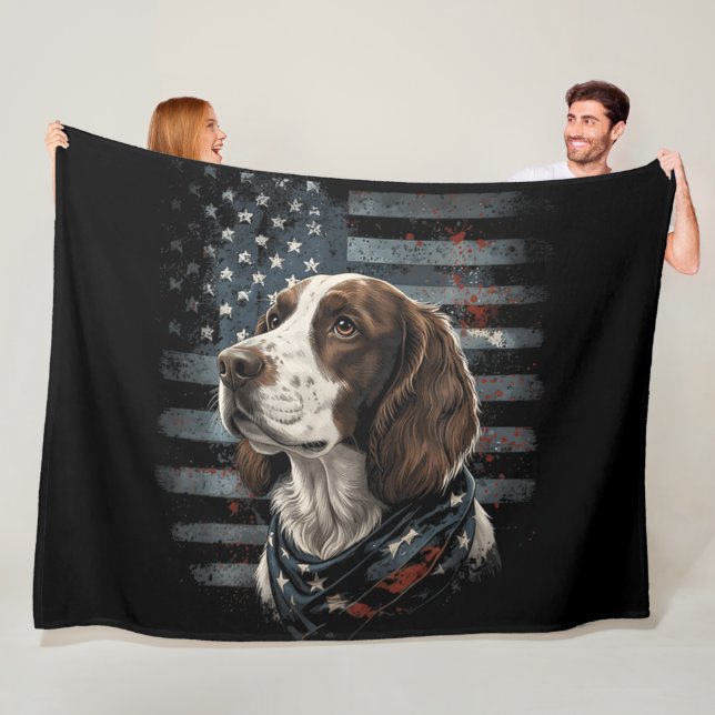 Springer Spaniel Hund Amerikansk Flagga Fleecefilt (På plats)