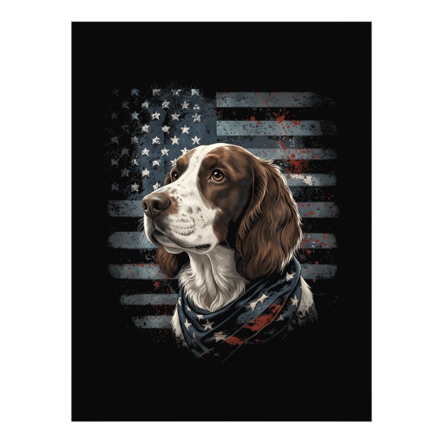 Springer Spaniel Hund Amerikansk Flagga Fototryck (Framsidan)