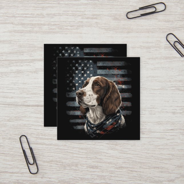 Springer Spaniel Hund Amerikansk Flagga Fyrkantigt Visitkort (Fram/Back In Situ)
