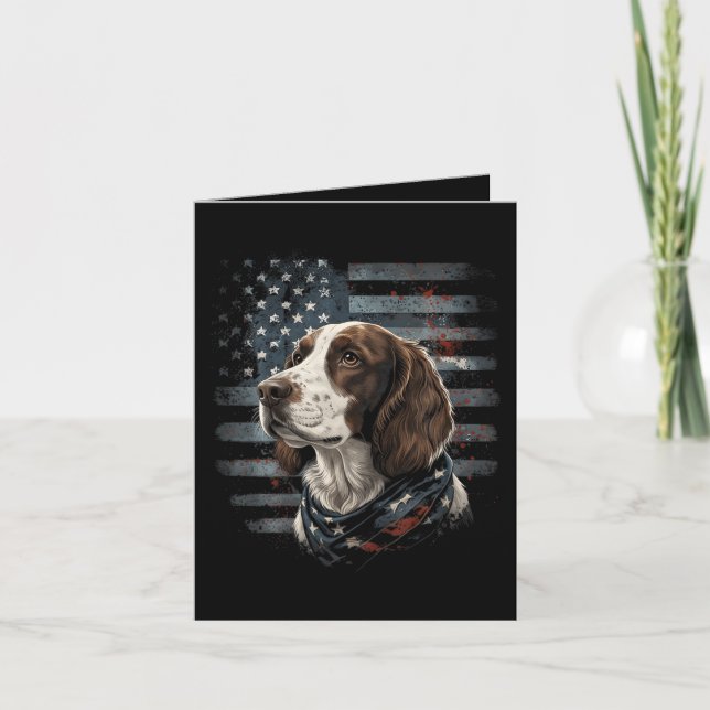 Springer Spaniel Hund Amerikansk Flagga Helgkort (Framsida)
