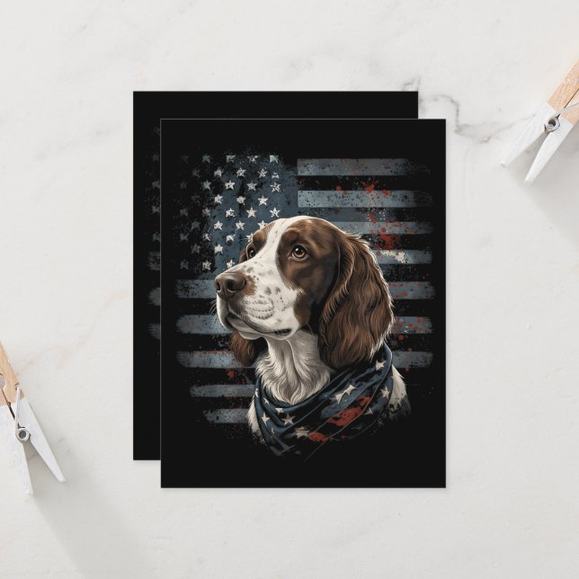 Springer Spaniel Hund Amerikansk Flagga Inbjudningar (Fram/Back In Situ)