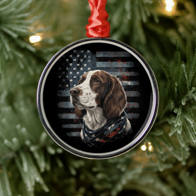 Springer Spaniel Hund Amerikansk Flagga Julgransprydnad Metall (Träd)