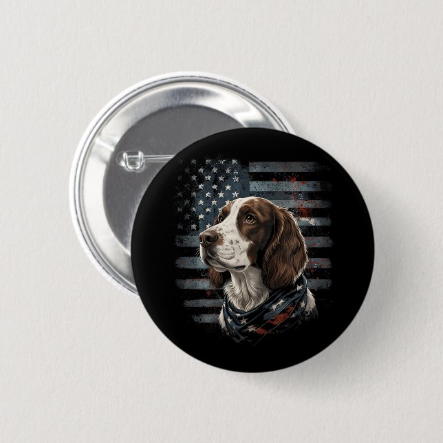 Springer Spaniel Hund Amerikansk Flagga Knapp (Framsida & baksida)
