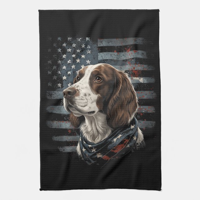 Springer Spaniel Hund Amerikansk Flagga Kökshandduk (Vertikal)