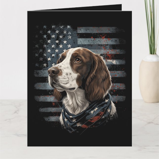 Springer Spaniel Hund Amerikansk Flagga Kort (Framsida)