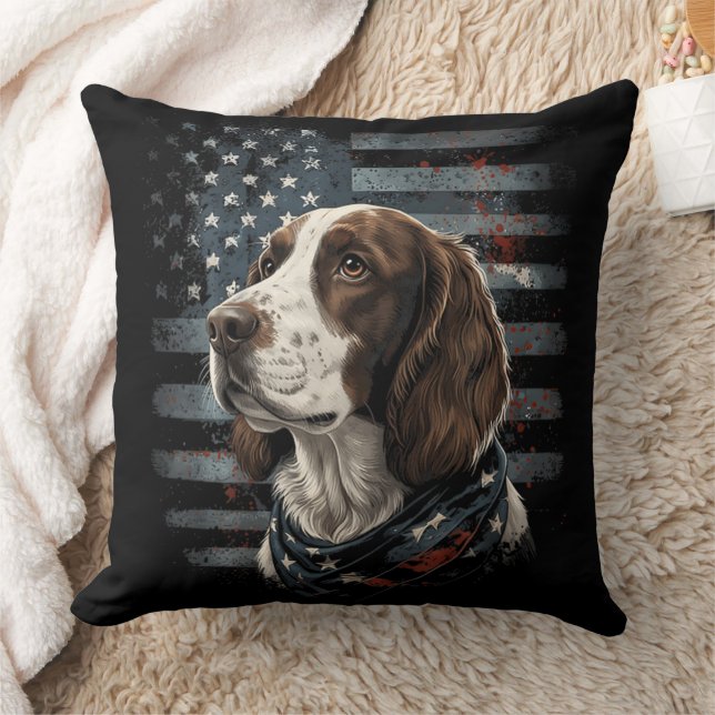 Springer Spaniel Hund Amerikansk Flagga Kudde (Filt)