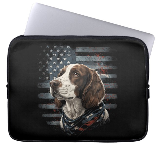 Springer Spaniel Hund Amerikansk Flagga Laptop Fodral (Framsidan)