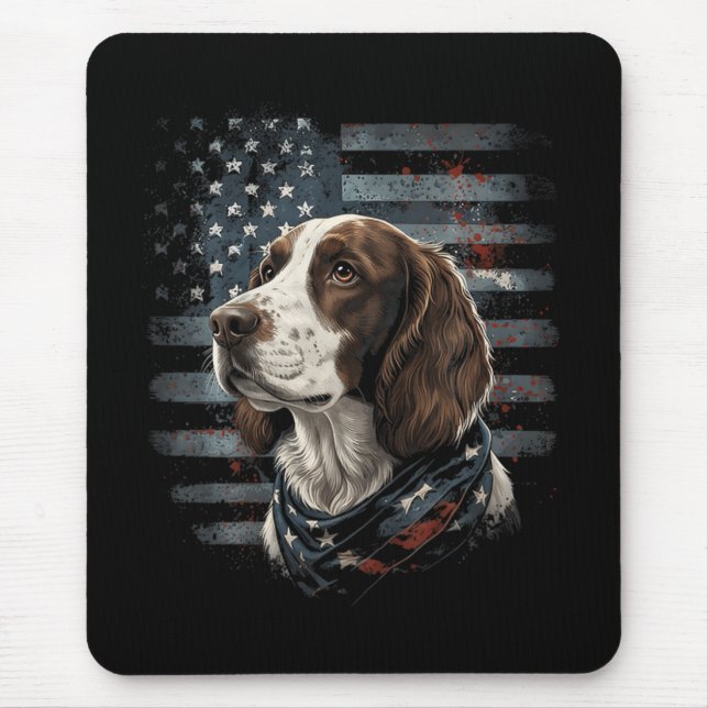 Springer Spaniel Hund Amerikansk Flagga Musmatta (Framsidan)
