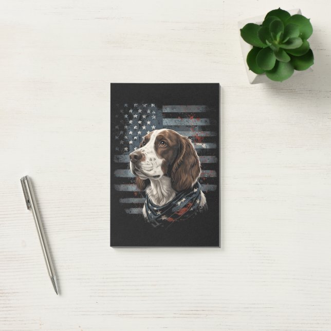 Springer Spaniel Hund Amerikansk Flagga Post-it Block (Kontor)