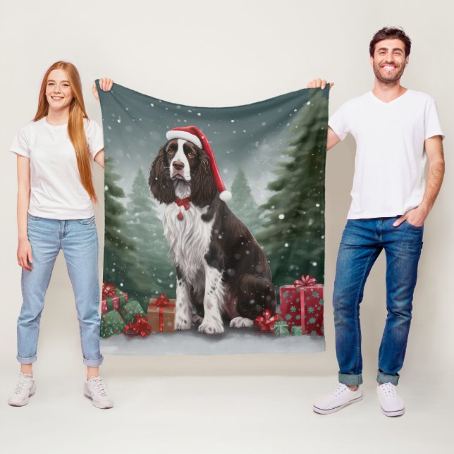 Springer Spaniel Hund i Snö Jul Fleecefilt (På plats)