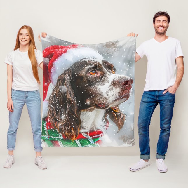 Springer Spaniel Hund Jul Festlig Fleecefilt (På plats)