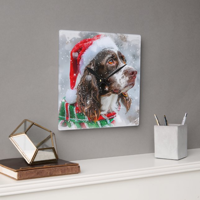 Springer Spaniel Hund Jul Festlig Fyrkantig Klocka (Kontor)