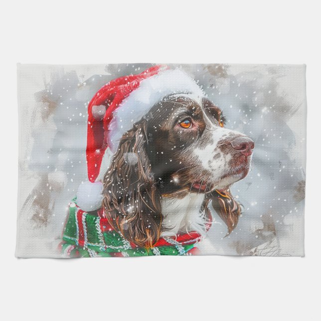 Springer Spaniel Hund Jul Festlig Kökshandduk (Horisontell)