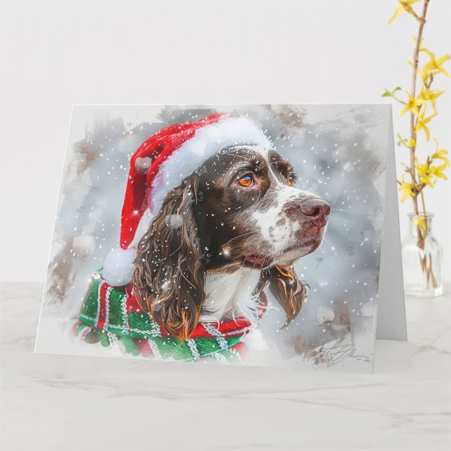 Springer Spaniel Hund Jul Festlig Kort (Gul blomma)