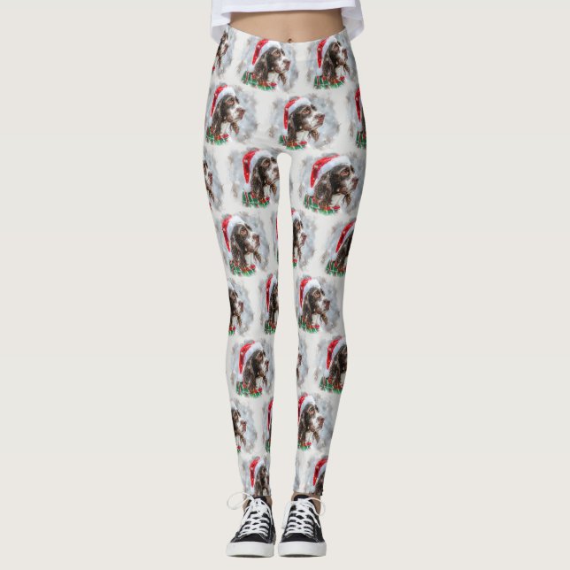 Springer Spaniel Hund Jul Festlig Leggings (Framsida)