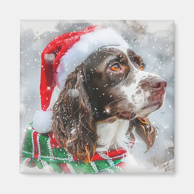 Springer Spaniel Hund Jul Festlig Magnet (Framsidan)
