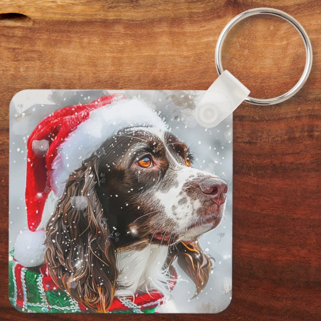 Springer Spaniel Hund Jul Festlig Nyckelring (Baksida)