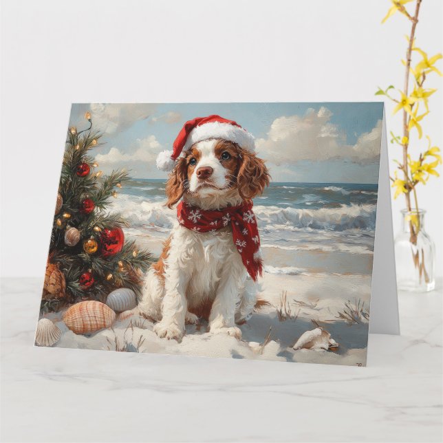 Springer Spaniel Hund Jul Vintage Strand Kort (Gul blomma)