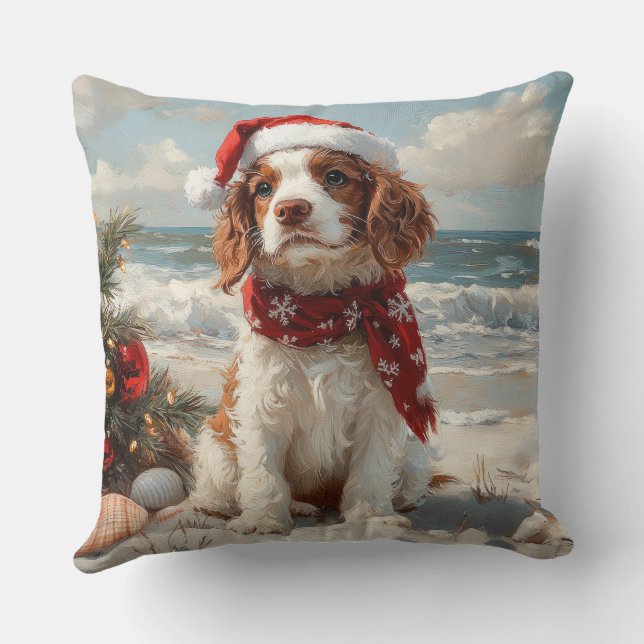 Springer Spaniel Hund Jul Vintage Strand Kudde (Baksida)